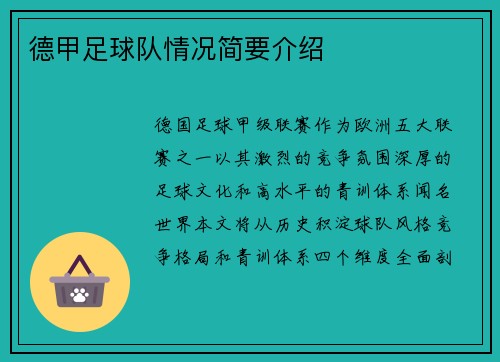 德甲足球队情况简要介绍
