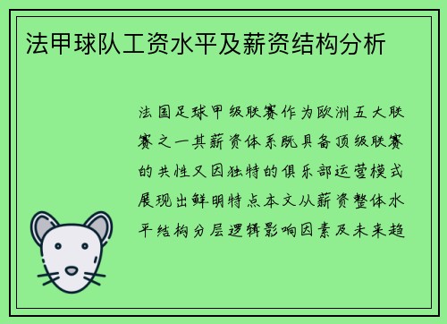 法甲球队工资水平及薪资结构分析